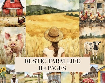 Rustikales Landleben Junk Journal Seiten, Landleben Digitale Collage Blätter, Shabby Chic Farm Journal, Bauernhaus Journal Natur Digitales Papier