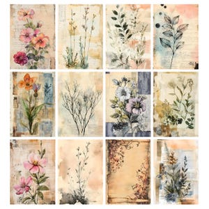 Blomarkivets skräpjournalsidor, vintage botaniskt collagepapper, vintage blomskräpjournalkit, digitala blompapper, efemera bild 6
