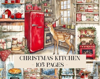 Christmas Kitchen Junk Journal Pages, Festive Winter, Vintage Christmas Printable, Christmas Papers, Christmas Ephemera, Scrapbooking