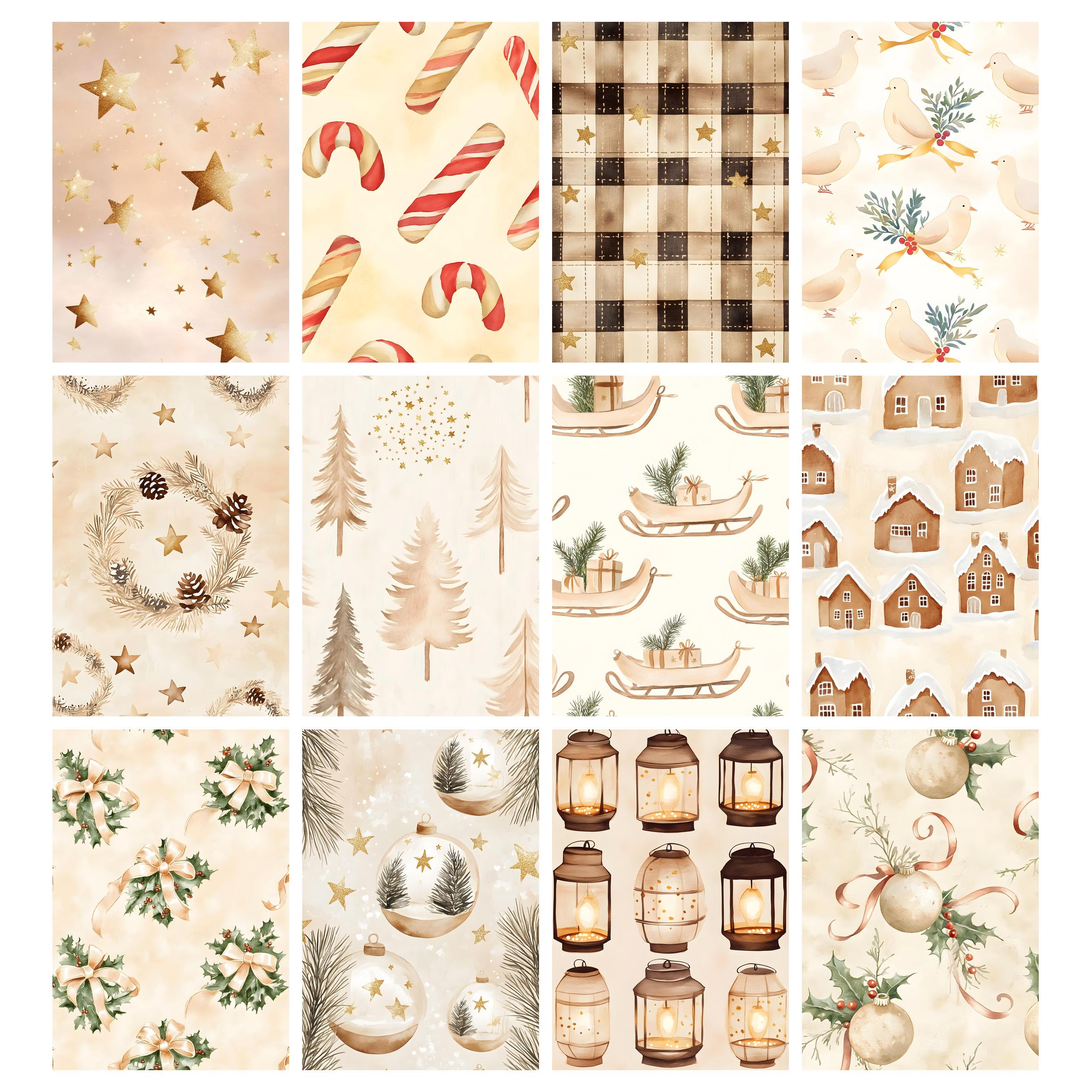 Beige Christmas Digital Papers, Scrapbook Backgrounds, Neutral ...