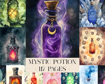 Mystic Potion Junk Journal Pages, Alchemy Printable, Magic Junk Journal Kit, Witchy Scrapbook Papers, Vintage Collage Sheet Digital Ephemera