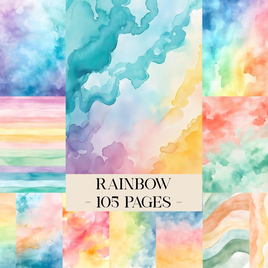Watercolor Rainbow Digital Paper Pack, Rainbow Pattern, Rainbow ...