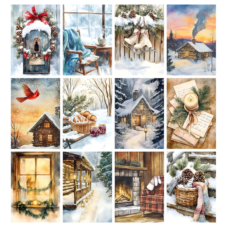 Cozy Winter Junk Journal Pages, Digital Scrapbook Paper Kit, Snow ...