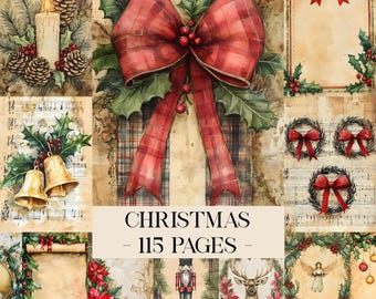 Christmas Junk Journal Kit, Christmas Papers, Christmas Ephemera, Christmas Pages, Christmas Journal, Printable Christmas, Printable Pages