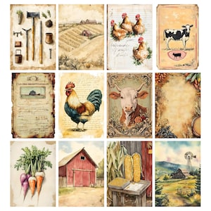 Vintage bondgårds-ephemera, digitalt collageark, utskrivbart skräpjournalkit för lantlig användning, scrapbook-papper för bondgårdsliv, utskrivbara bilder på bondgårdsdjur bild 8