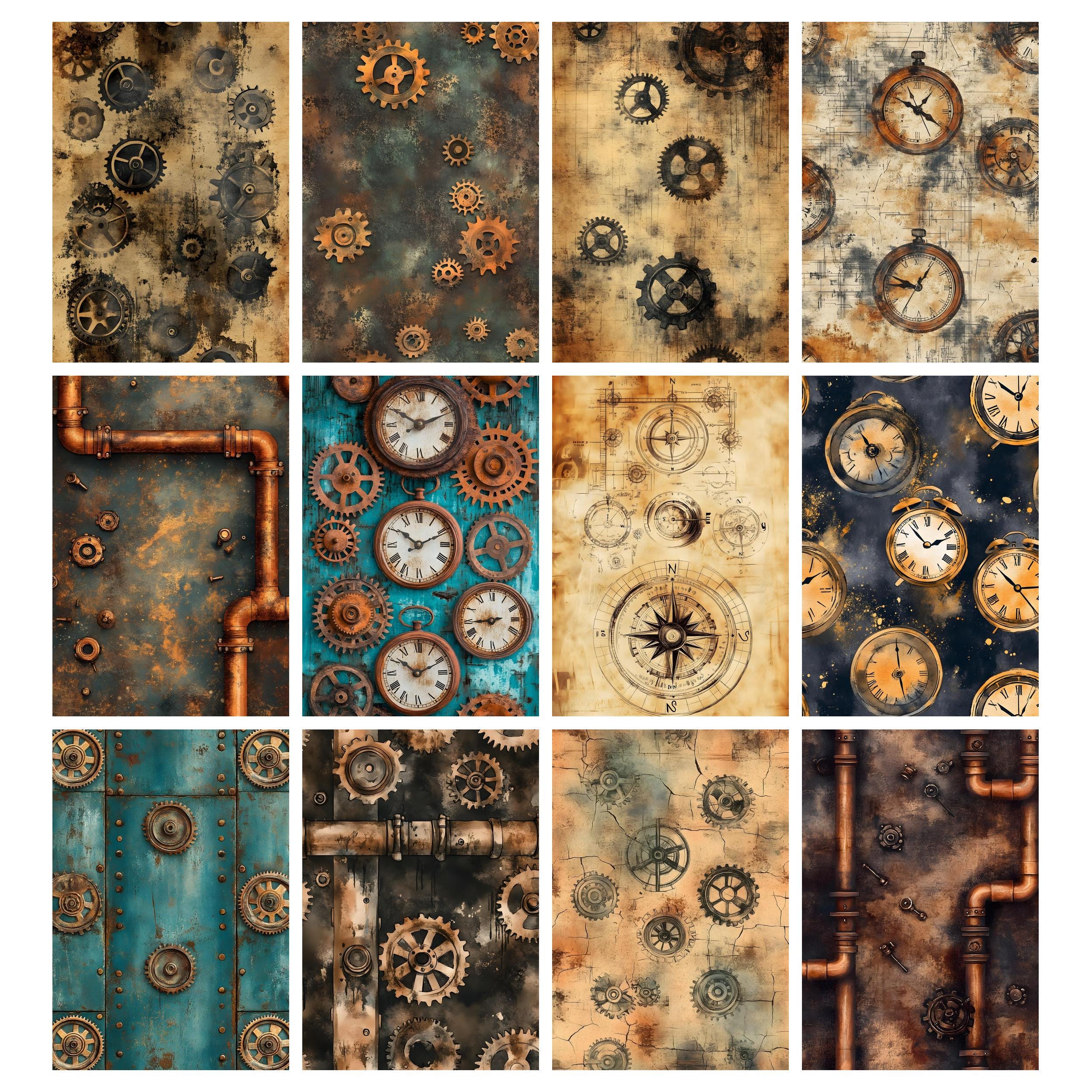 Steampunk Grunge Patterns, Vintage Steampunk Junk Journal Kit ...