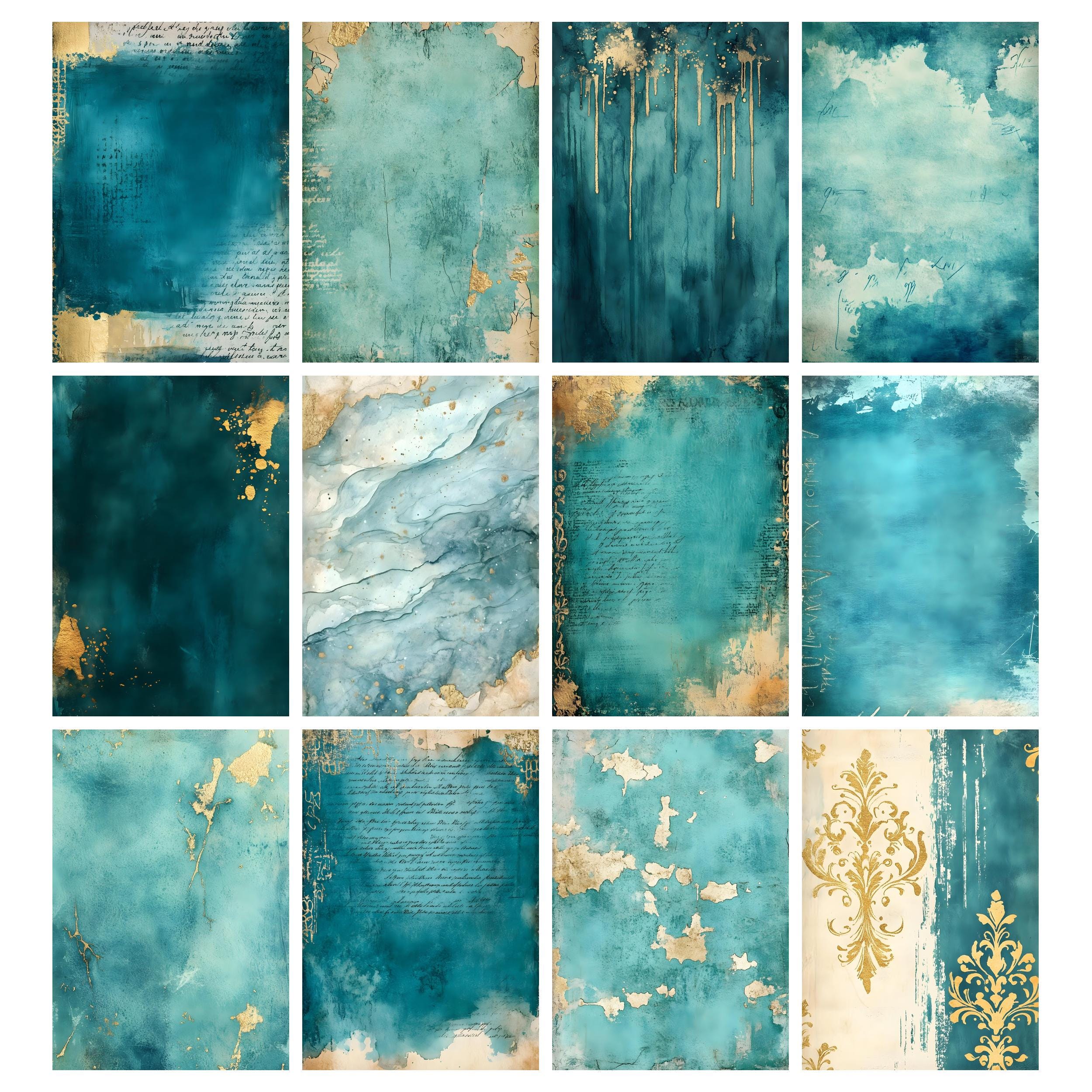 Teal and Gold Mixed Media Junk Journal Kit, Teal Junk Journal Pages ...