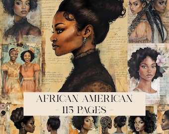 Pagine di diario di scarto afroamericano Kit di carta per album di ritagli digitali Collage di carta stampabile di effimeri vintage Kit di diario di scarto afroamericano