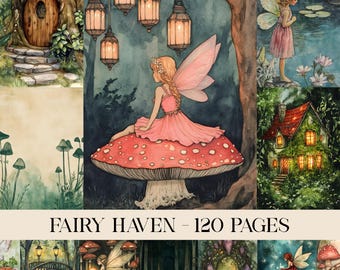 Kit de diario basura Fairy Haven, páginas imprimibles de Bosque Encantado, efímeras de estilo cottagecore, papel de álbum de recortes caprichoso, paquete de diario mágico