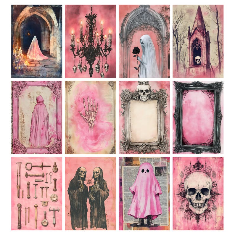 Rosa Halloweenkonst, Nyckfull Efemera, Skräpjournal, Gotiska Halloweensidor, Utskrivbar Häxkonst Clipart, Skuggornas Bok, Spöklik Säsong bild 7