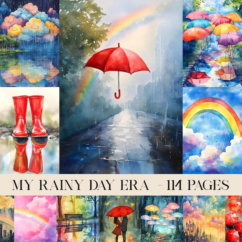 In My Rainy Day Era Junk Journal Pages, Rain Digital Paper, Rain Boots ...