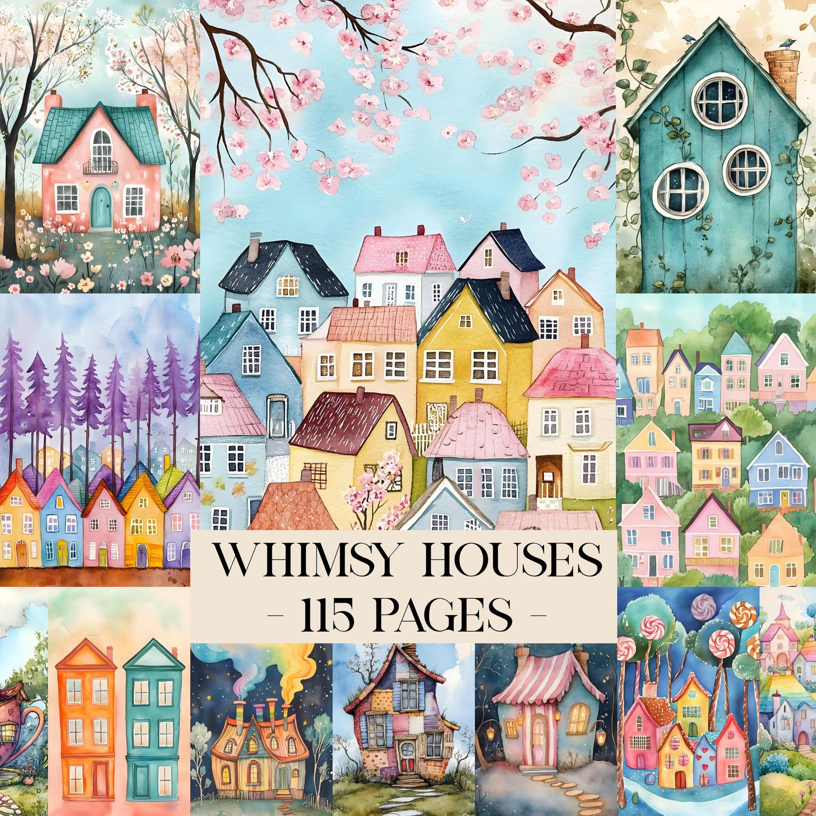 Whimsy Houses Junk Journal Paper, House Shabby Chic Printable Ephemera ...