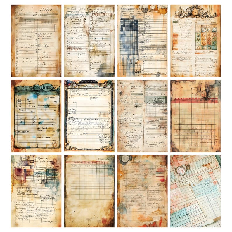 Vintage Ledger Pages, Printable Antique Junk Journal Pages, Digital ...