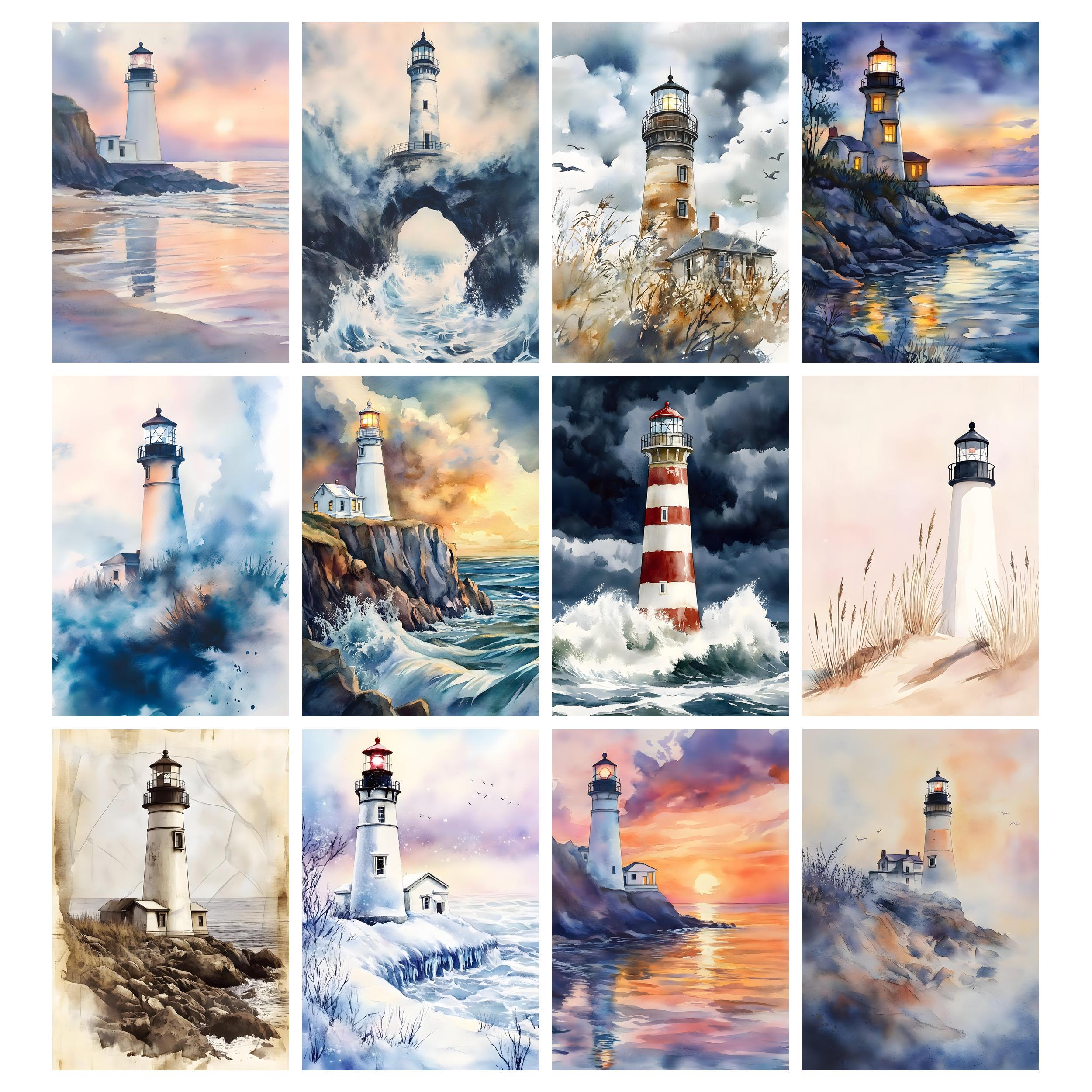 Watercolor Lighthouse Junk Journal Pages, Printable Lighthouse ...