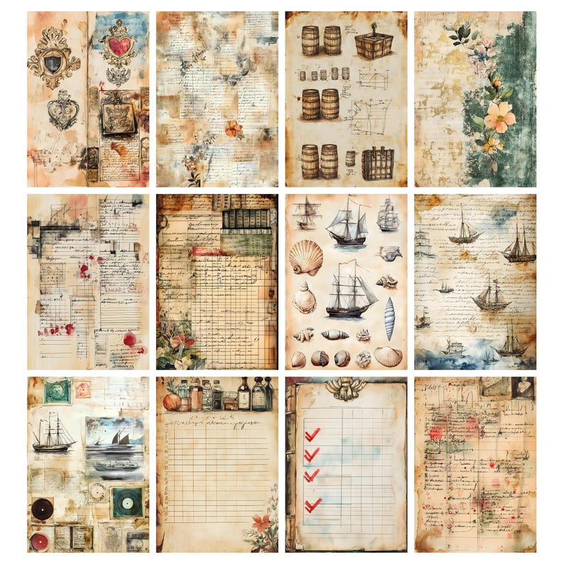 Recency Style Paper Vintage Ledger Papers, Aged Old Writing Printable Ephemera, Vintage ...