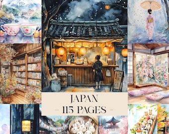 Japan Junk Journal Pages, Japanese Theme, Japanese Paper, Asian Digital Papers, Japanese Ephemera, Asia Junk Journal Kit Scrapbooking Papers