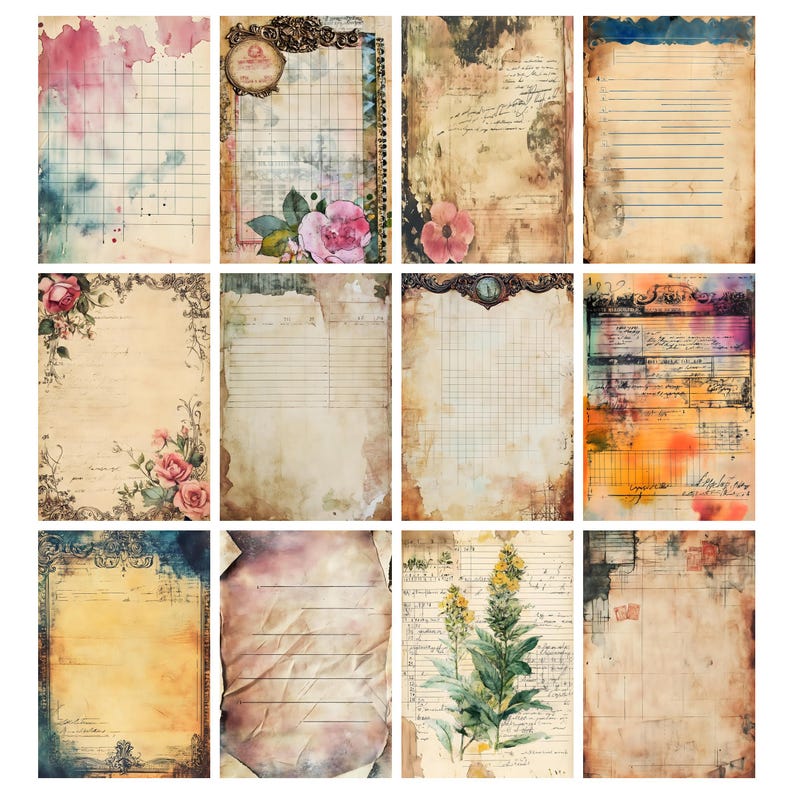 Shabby Lined Junk Journal Pages, Grid Lined Papers, Old Paper Texture ...