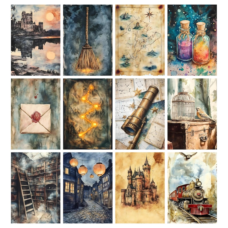Wizards and Books Junk Journal Kit Printable, Wizard Digital Collage ...