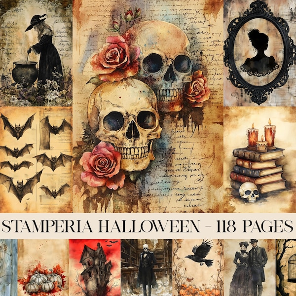 Junk Journal Stamperia Halloween, Junk Journal Kit, Printable Ephemera Paper, Grunge Gothic Backgrounds, Vintage Horror, Witchy Junk Journal