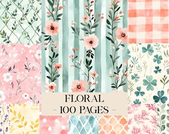 Flowers Digital Papers Floral Junk Journal Kit Shabby Floral Background Floral Digital Paper Pack Floral Printable Floral Ephemera Scrapbook