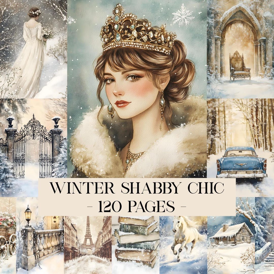 Winter Shabby Chic Junk Journal Pages, Snow Digital Paper, Winter ...