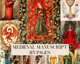 Medieval Manuscript Junk Journal Pages, Historical Papers, Medieval Paper, Medieval Journal, Printable Ephemera, Scrapbook, Digital Download