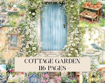 Cottage Garden Junk Journal Seiten, Frühling Ephemera, druckbare Gärtnerin, Aquarell Pflanze Collage Sheet, Vintage Botanik Garten, Frühlingsseiten