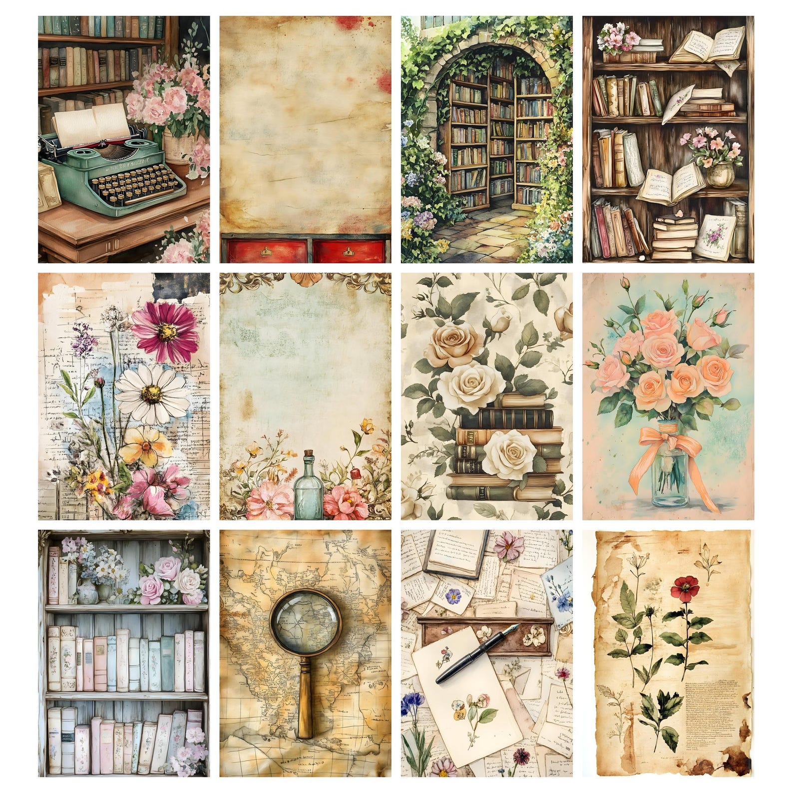 Manuscript Junk Journal Printable Kit Vintage Book Lover Paper Digital ...