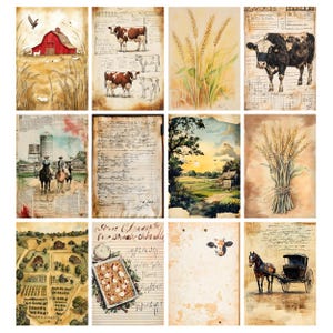 Vintage bondgårds-ephemera, digitalt collageark, utskrivbart skräpjournalkit för lantlig användning, scrapbook-papper för bondgårdsliv, utskrivbara bilder på bondgårdsdjur bild 3