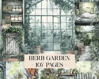 Herb Garden Junk Journal Kit, Botanical Digital Paper, Apothecary Ephemera, Vintage Herbal Scrapbook, Cottagecore Printables Herbal Grimoire