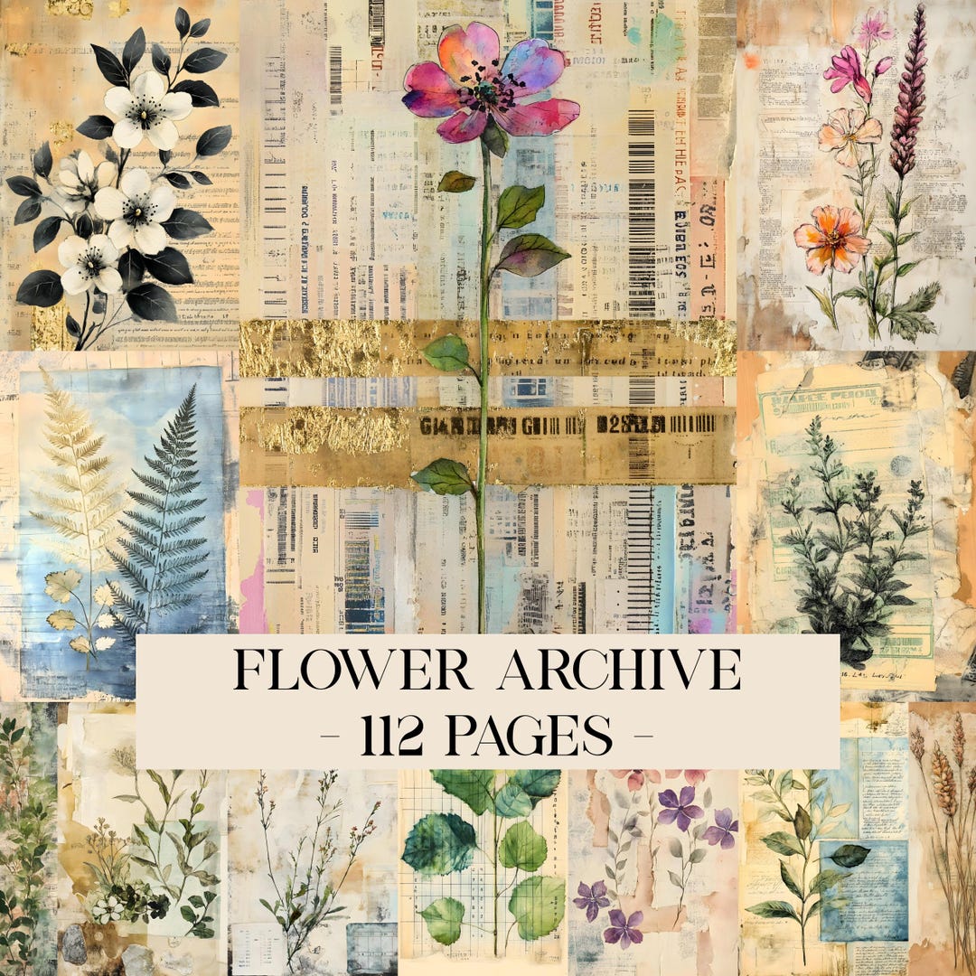 The Flower Archive Junk Journal Pages, Vintage Botanical Collage Paper ...