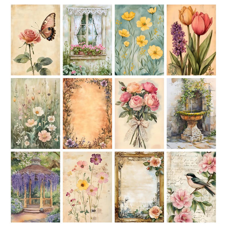 Vintage Floral Garden Junk Journal Kit, Botanical Journal, Printable ...