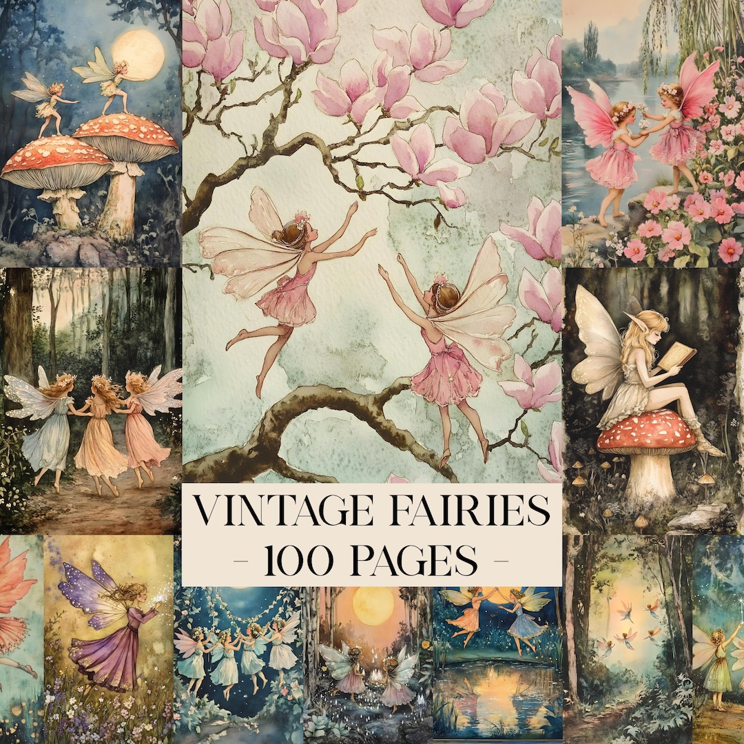 Vintage Fairies Junk Journal Kit, Digital Scrapbook Papers, Faerie ...