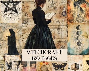 Witchy Junk Journal Pages, Witch Ephemera, Witch Junk Journal Kit, Grimoire Pages, Book Of Shadows, Gothic Digital Papers, Scrapbook Papers