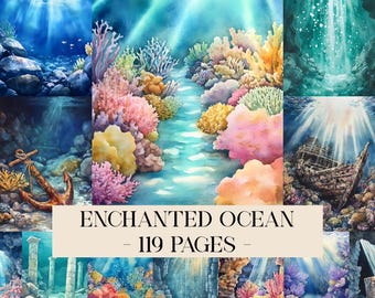 Enchanted Ocean Fantasy Digital Paper Pack, Ocean Junk Journal Pages, Sea Water Paper, Underwater Art, Deep Sea Art, Ocean Digital Papers