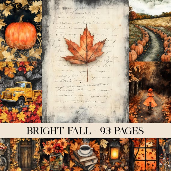 Bright Fall Junk Journal Kit Ephemera, Fall Journal Pages, Scrapbook Supply, Halloween Pages, Fall Pages, Autumn Pages, Printable Pages