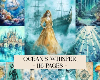 Ocean's Whisper Junk Journal Seiten, Atlantis Scrapbook Papiere, Sealife Journal, Sea Junk Journal Kit, Ocean Seiten, Meerjungfrau Scrapbooking