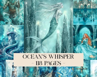 Ocean's Whisper Junk Journal Kit Atlantis Scrapbook Printable Papier Sealife Journal Sea Junk Journal Seiten Digitale Collage Sofort-Download