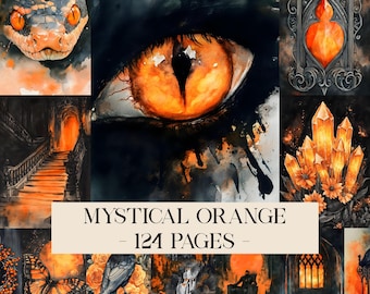 Mystical Orange Digital Paper, Witchy Gothic Scrapbook, Gothic Background, Gothic Digital Paper, Printable Gothic, Gothic Scrapbooking