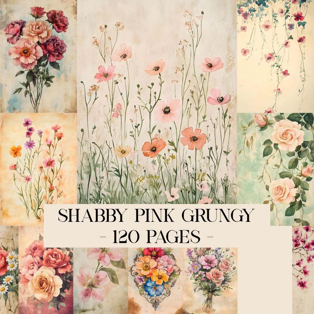 Shabby Pink Printable Paper Pack Grungy Gothic Digital Download Junk ...