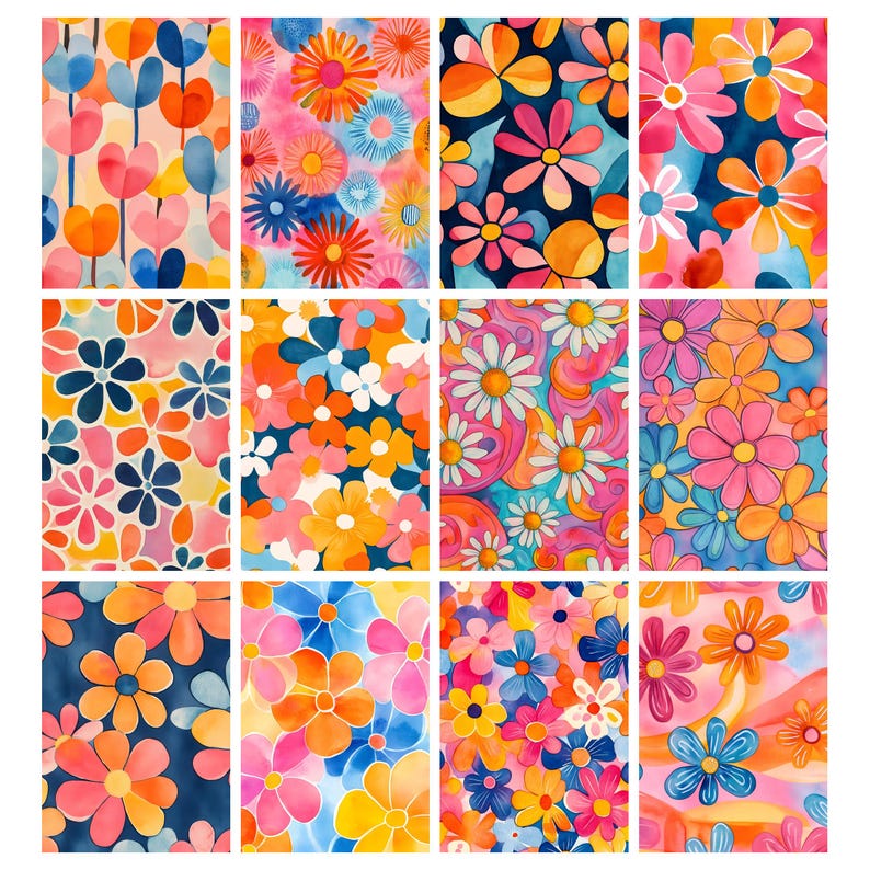 Groovy Digital Papers, Groovy Pattern, 70s Pattern, Retro Floral ...