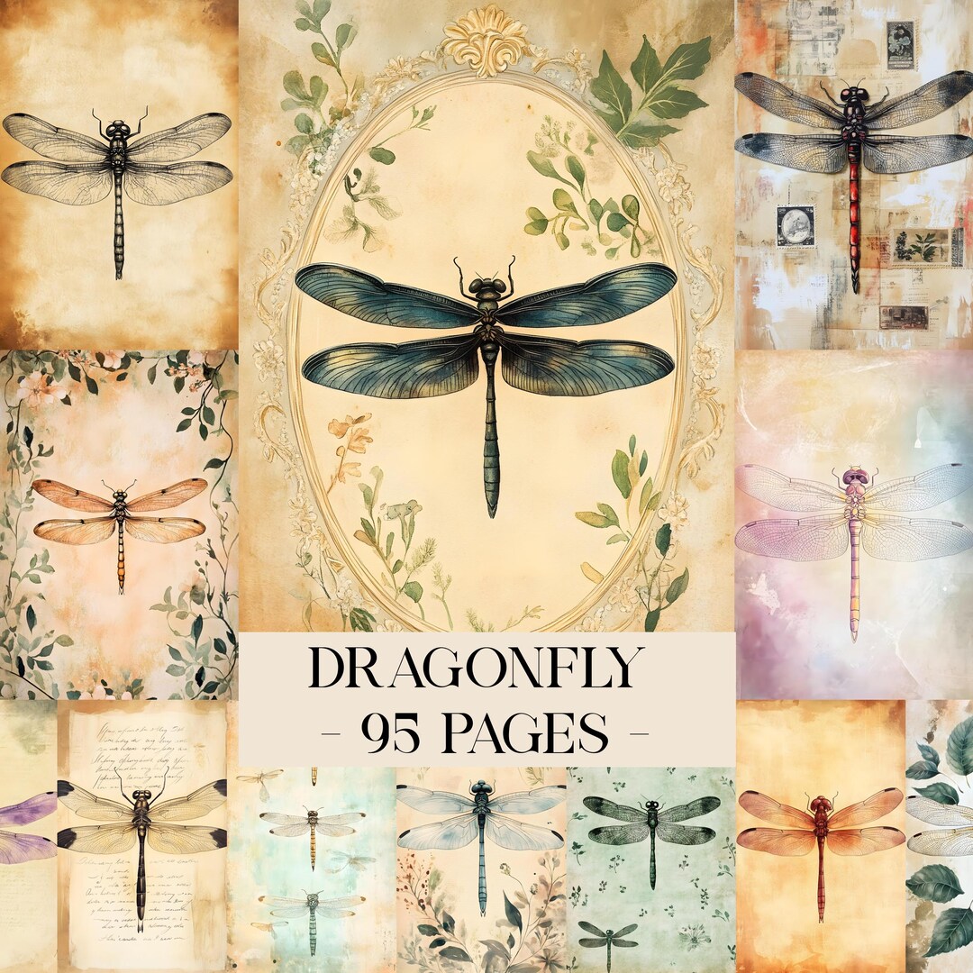 Dragonfly Junk Journal Pages, Dragonfly Papers, Dragonfly Ephemera ...