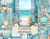 Coastal Junk Journal Pages, Sea Junk Journal Kit, Nautical Journal, Beach Scrapbook Papers, Ocean Digital Papers, Seascape Journal Ephemera