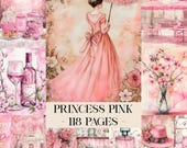 Princess Pink Digital Paper, Vintage Floral Ephemera, Princess Journal, Fantasy Journal, Vintage Journal Kit, Pink Journal Pages, Ephemera