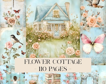 Flower Cottage Junk Journal Pages, Shabby Chic Papers, Cottage Ephemera, Roses Junk Journal Kit, Cottagecore Journal, Cozy Cottage Paper