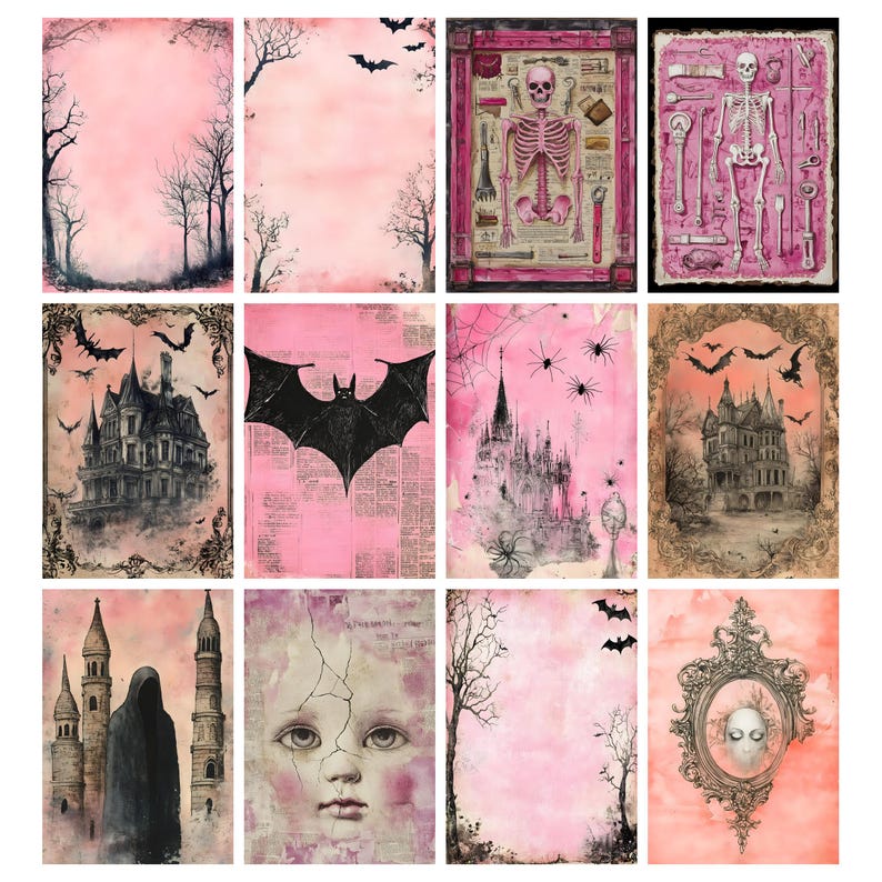 Rosa Halloweenkonst, Nyckfull Efemera, Skräpjournal, Gotiska Halloweensidor, Utskrivbar Häxkonst Clipart, Skuggornas Bok, Spöklik Säsong bild 3