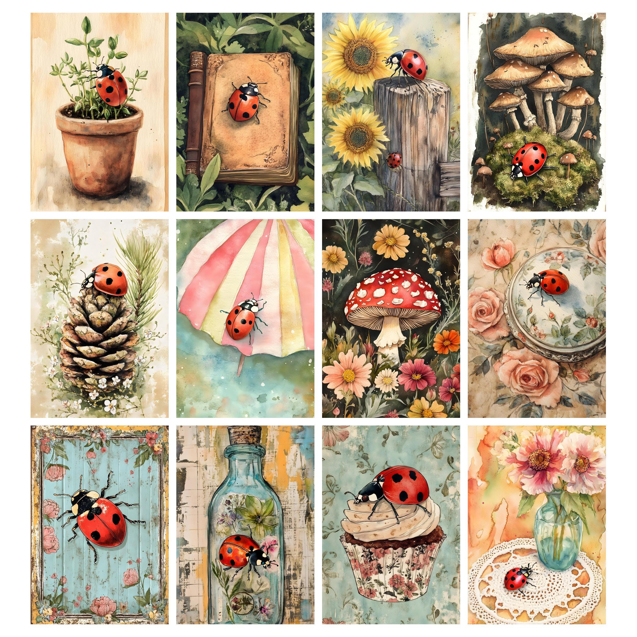 Ladybug Junk Journal Pages, Vintage Insect Printable Ephemera, Lady Bug ...