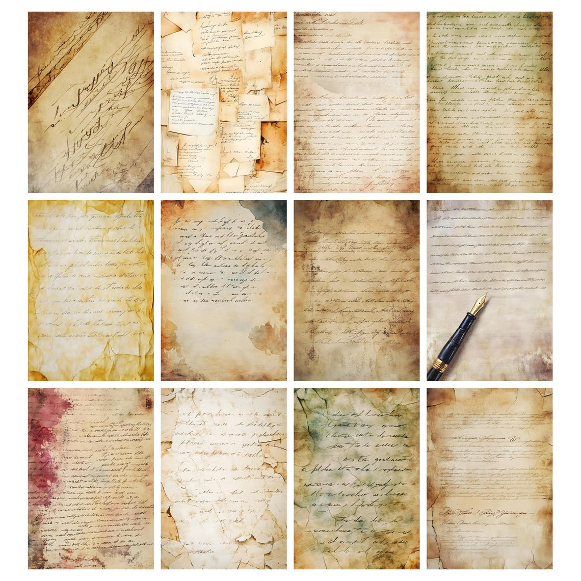 Vintage Handwriting Digital Papers, Script Handwriting Junk Journal ...
