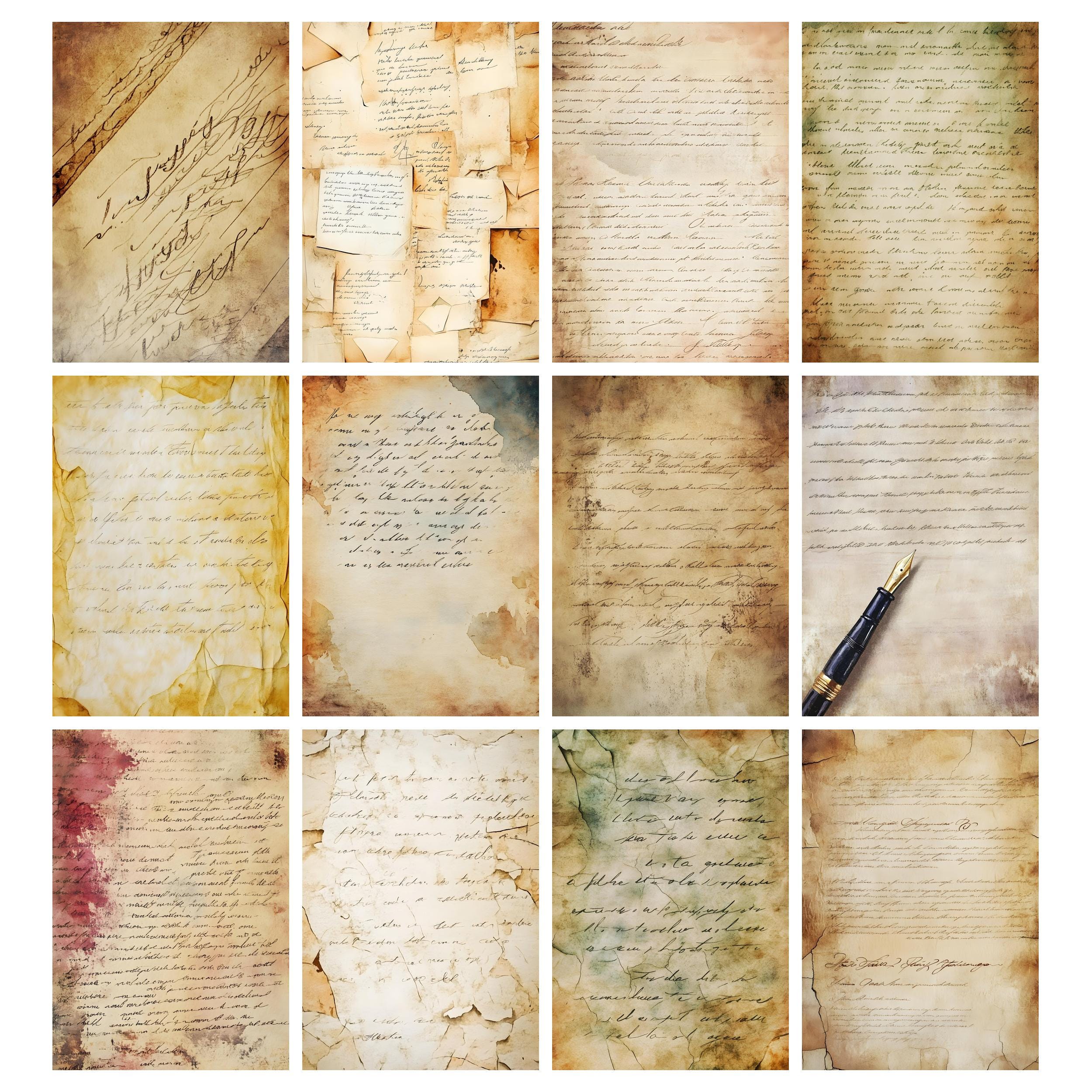 Vintage Handwriting Digital Papers, Script Handwriting Junk Journal ...