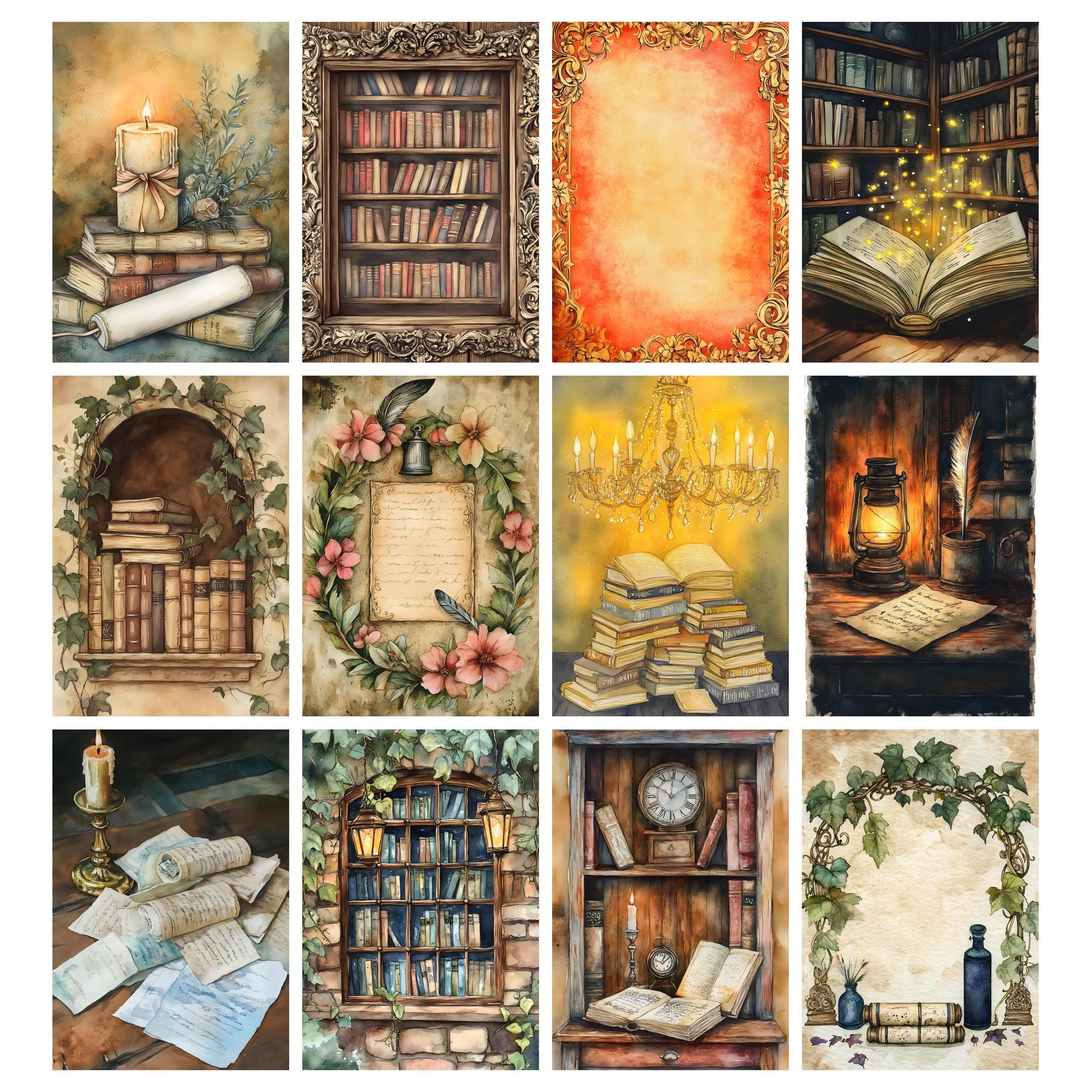 Antique Library Printable Pages, Book Junk Journal Kit, Vintage ...